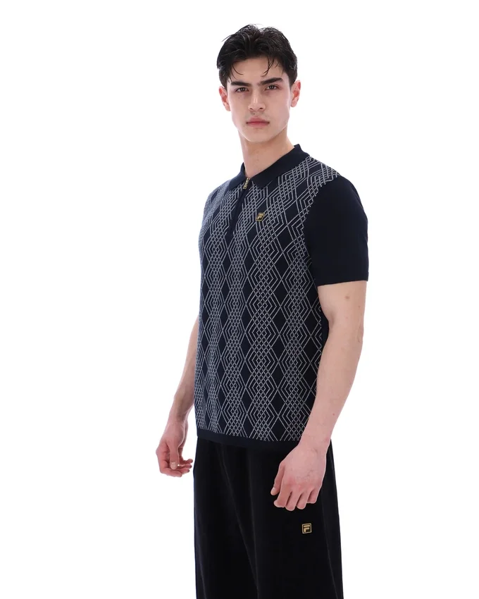 Polo negro de punto jacquard Castello con cremallera