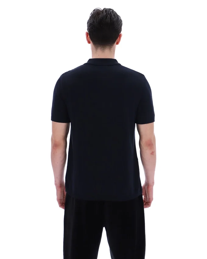 Polo negro de punto jacquard Castello con cremallera