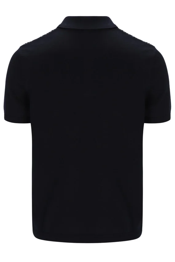 Polo negro de punto jacquard Castello con cremallera