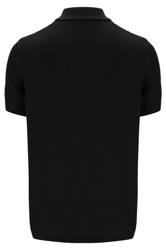 Polo negro de punto texturizado Sander