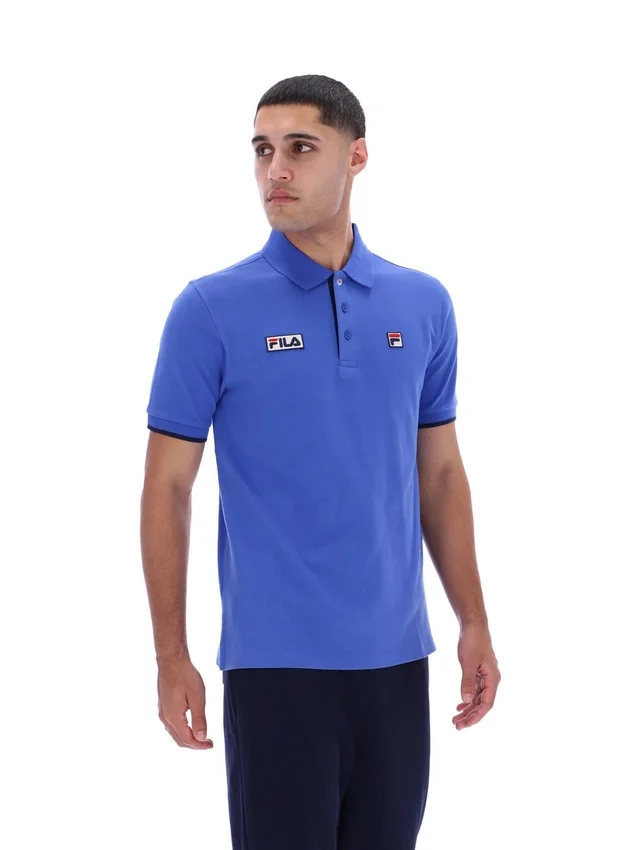 Polo Pablo de tres botones con ribete en azul deslumbrante
