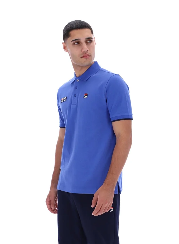 Polo Pablo de tres botones con ribete en azul deslumbrante
