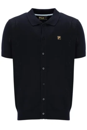 Polo Walter negro de punto abierto con paneles de punto calado