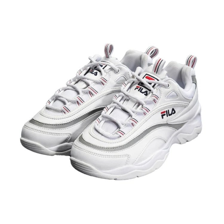 Ray VNTG: tenis gruesos en blanco/plateado