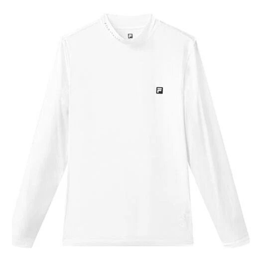 Serie Atlética, ajuste ceñido, cuello redondo, camiseta de gimnasio de manga larga, blanco