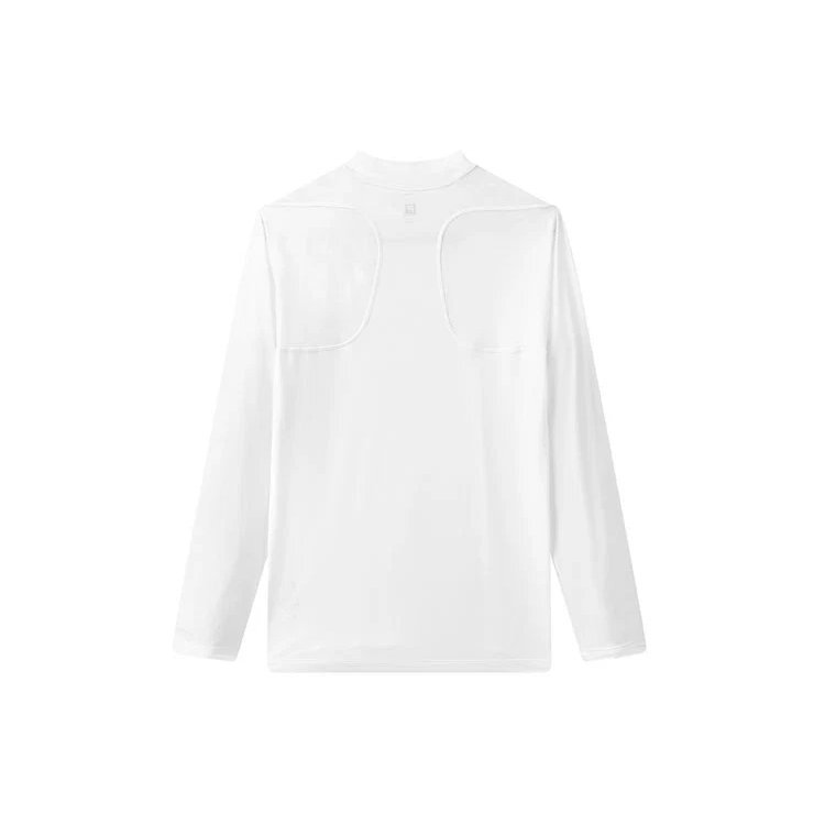 Serie Atlética, ajuste ceñido, cuello redondo, camiseta de gimnasio de manga larga, blanco