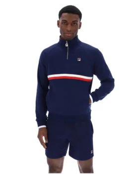 Sudadera con cuello y cremallera de 1/4 Rolando de Fila en azul marino