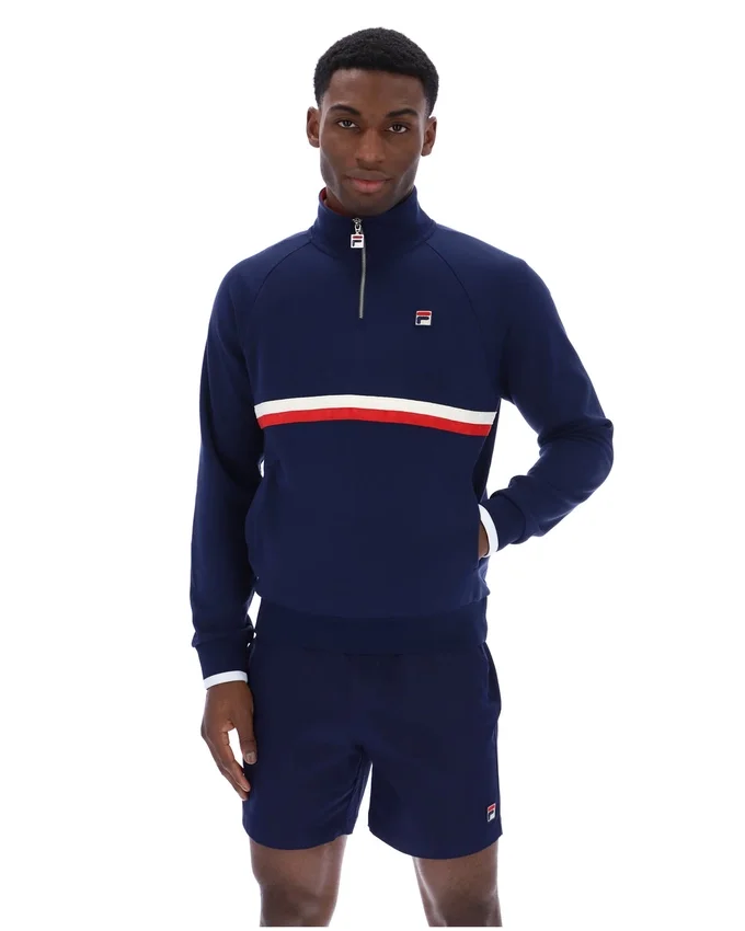 Sudadera con cuello y cremallera de 1/4 Rolando de Fila en azul marino