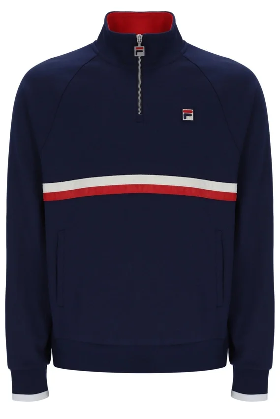 Sudadera con cuello y cremallera de 1/4 Rolando de Fila en azul marino