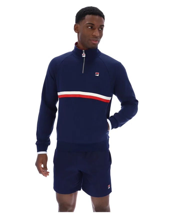 Sudadera con cuello y cremallera de 1/4 Rolando de Fila en azul marino