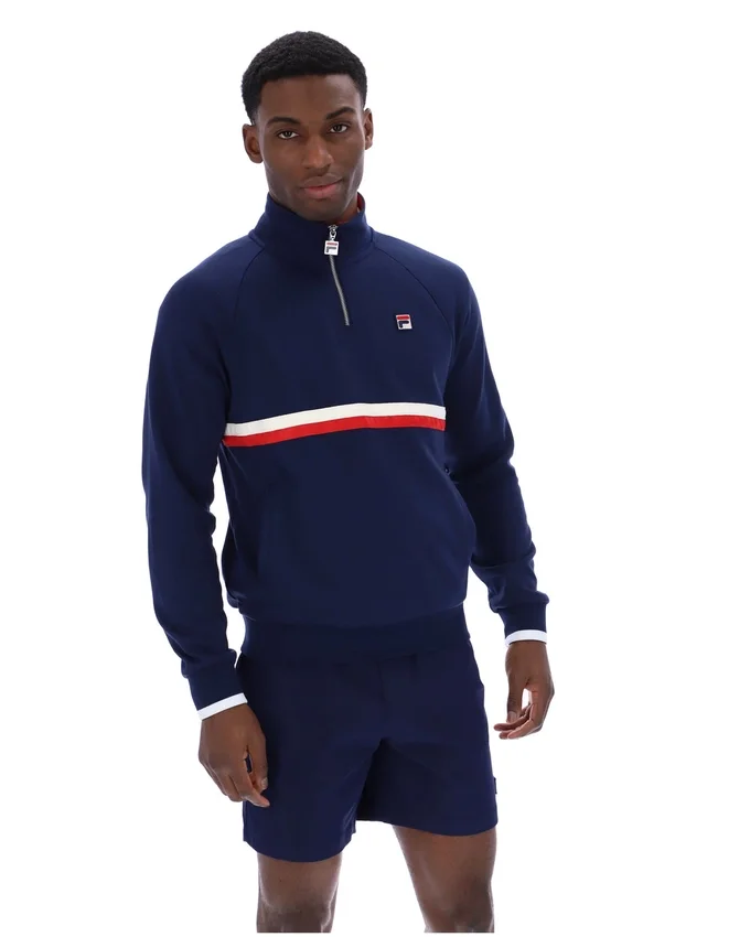 Sudadera con cuello y cremallera de 1/4 Rolando de Fila en azul marino