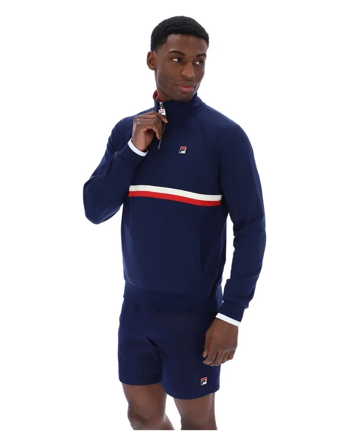 Sudadera con cuello y cremallera de 1/4 Rolando de Fila en azul marino