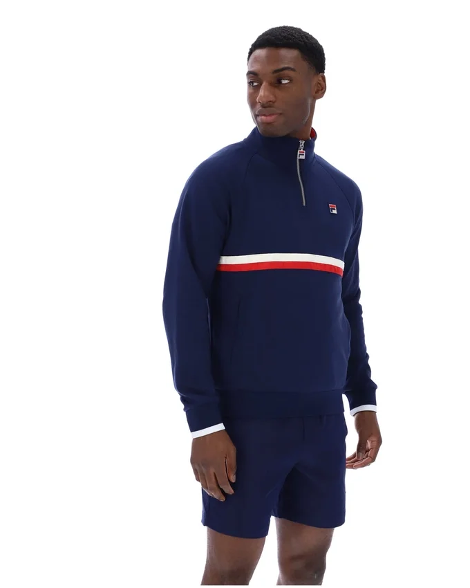 Sudadera con cuello y cremallera de 1/4 Rolando de Fila en azul marino