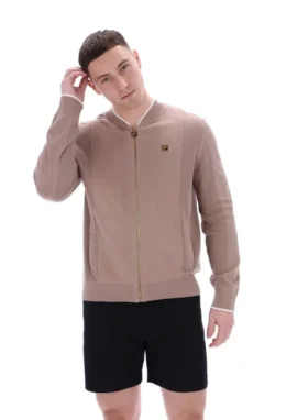 Sudadera Ferguson de punto abierto con paneles de punto calado en color Mocha Meringue