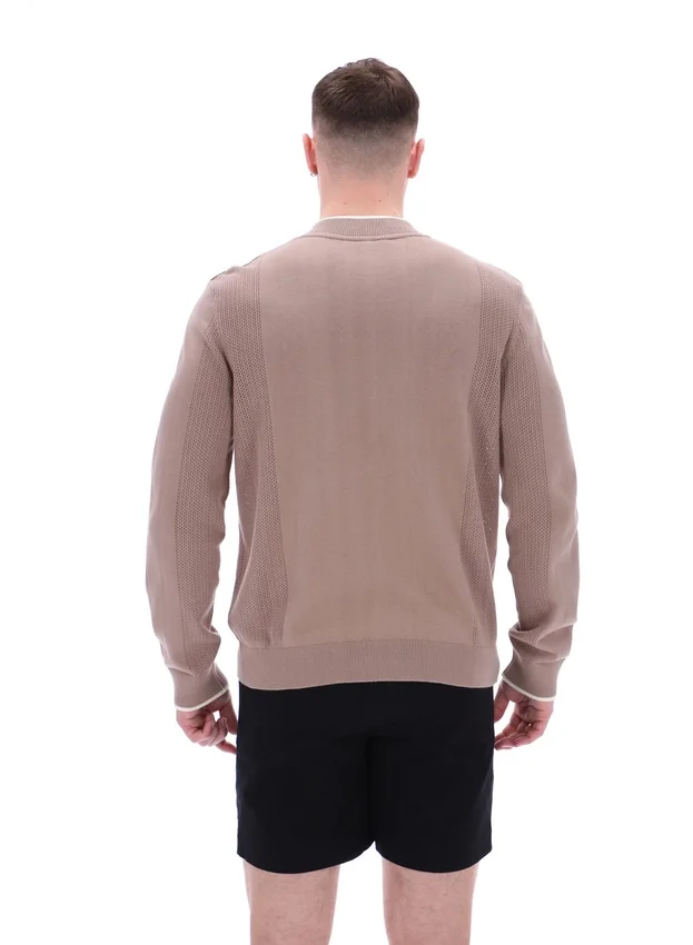 Sudadera Ferguson de punto abierto con paneles de punto calado en color Mocha Meringue