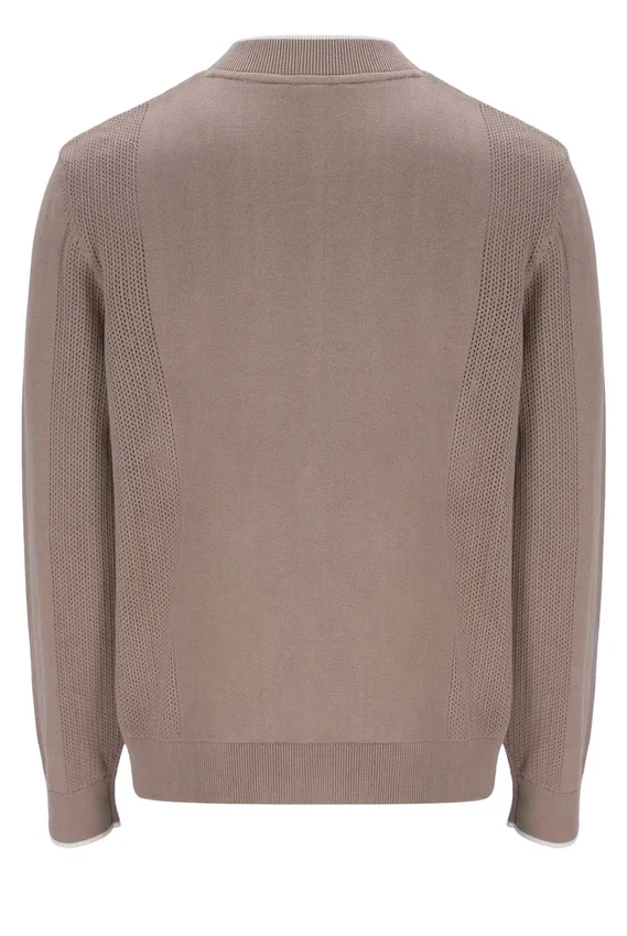 Sudadera Ferguson de punto abierto con paneles de punto calado en color Mocha Meringue