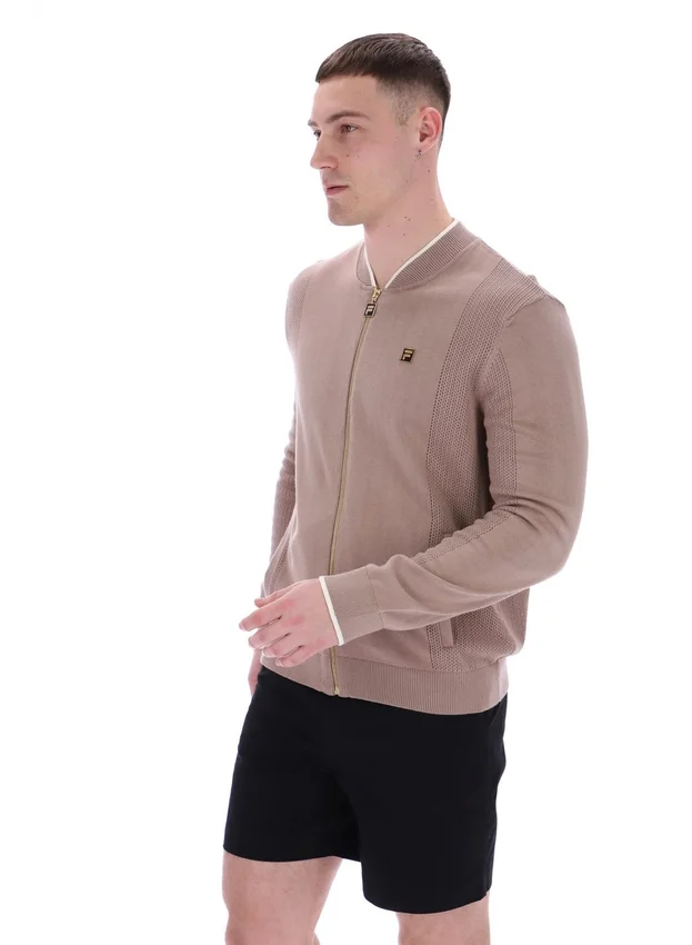 Sudadera Ferguson de punto abierto con paneles de punto calado en color Mocha Meringue