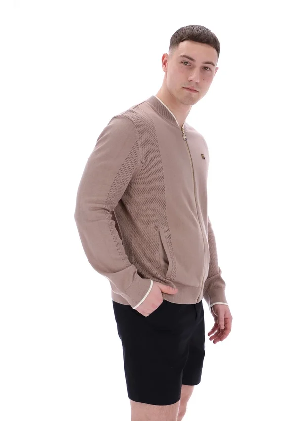 Sudadera Ferguson de punto abierto con paneles de punto calado en color Mocha Meringue