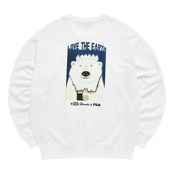 Suéter deportivo de cuello redondo para hombre Fila x Pepe Shimada con estampado de caricaturas, blanco