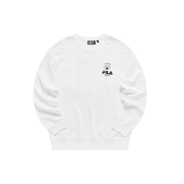 Suéter deportivo de cuello redondo para hombre Fila x Pepe Shimada con estampado de caricaturas, blanco