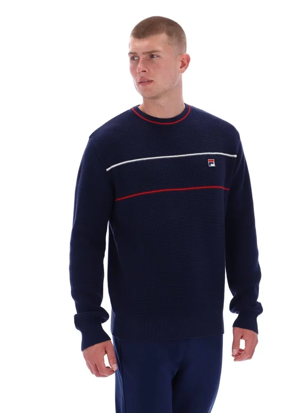 Suéter Fila Kallum de cuello redondo con textura tipo waffle en azul marino