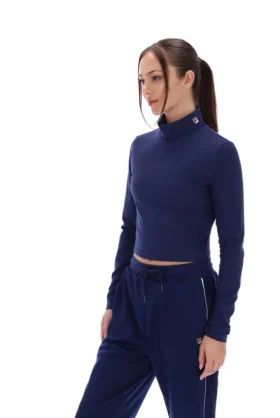 Top corto de cuello alto Heidi en azul marino