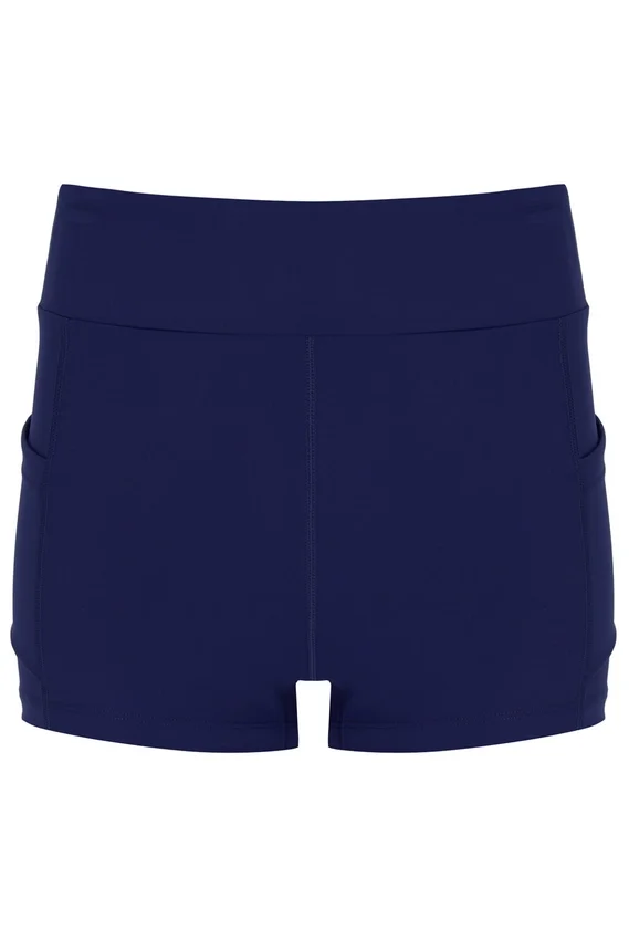 Vestido de jersey de malla para mujer en azul marino con pantalones cortos incorporados