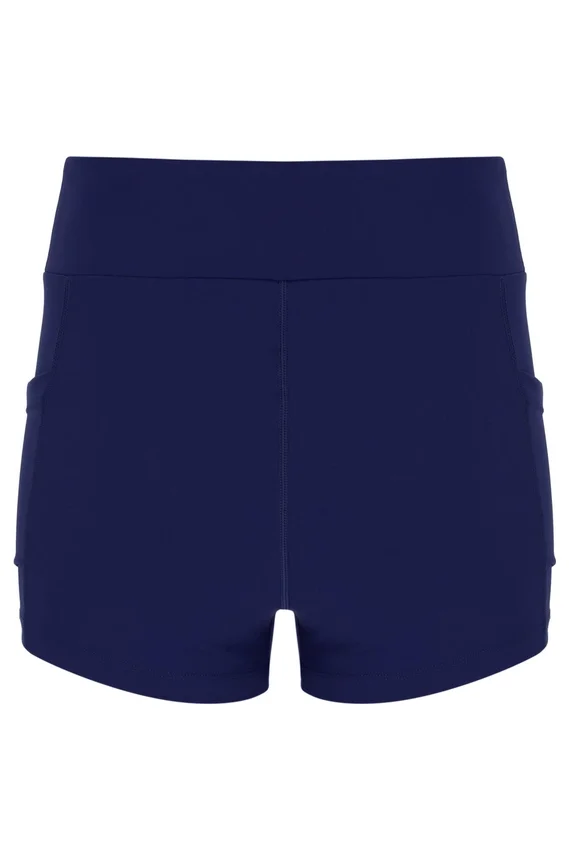 Vestido de jersey de malla para mujer en azul marino con pantalones cortos incorporados