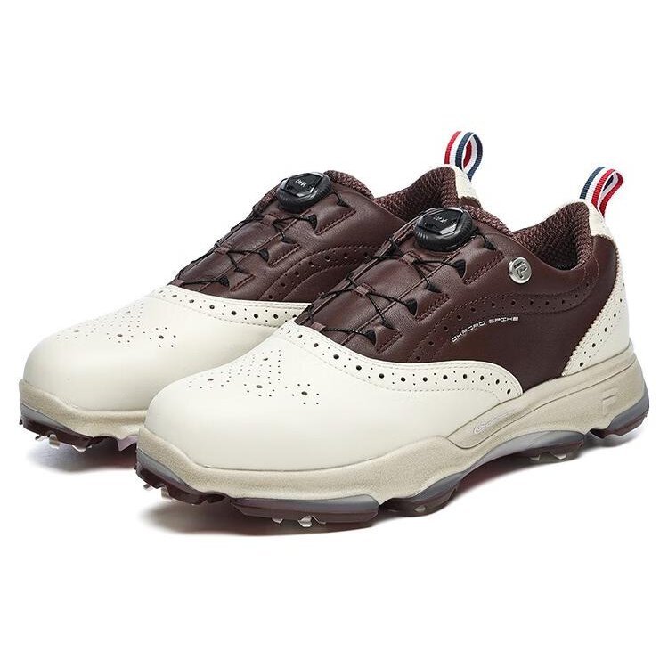 Zapatillas de golf tipo Oxford con clavos «Blanco-marrón»